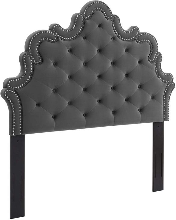 The appearance of Arabella Button-Tufted Performance Velvet King/California King Headboard In Charcoal designed by Modway in the  interior design. This charcoal piece of furniture  was selected by 1StopBedrooms from Arabella Collection to add a touch of cosiness and style into your home. Sku: MOD-6564-CHA. Product Type: Headboard. Bed Size: King. Material: MDF. Image1