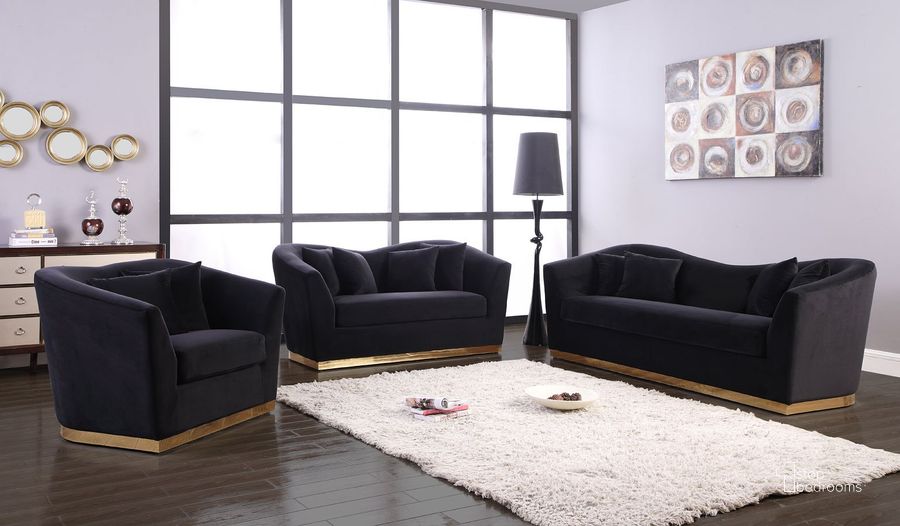 The appearance of Arabella Living Room Set (Black) designed by Meridian in the modern / contemporary interior design. This black velvet piece of furniture  was selected by 1StopBedrooms from Arabella Collection to add a touch of cosiness and style into your home. Sku: 617Black-S;617Black-L. Product Type: Living Room Set. Material: Velvet. Image1