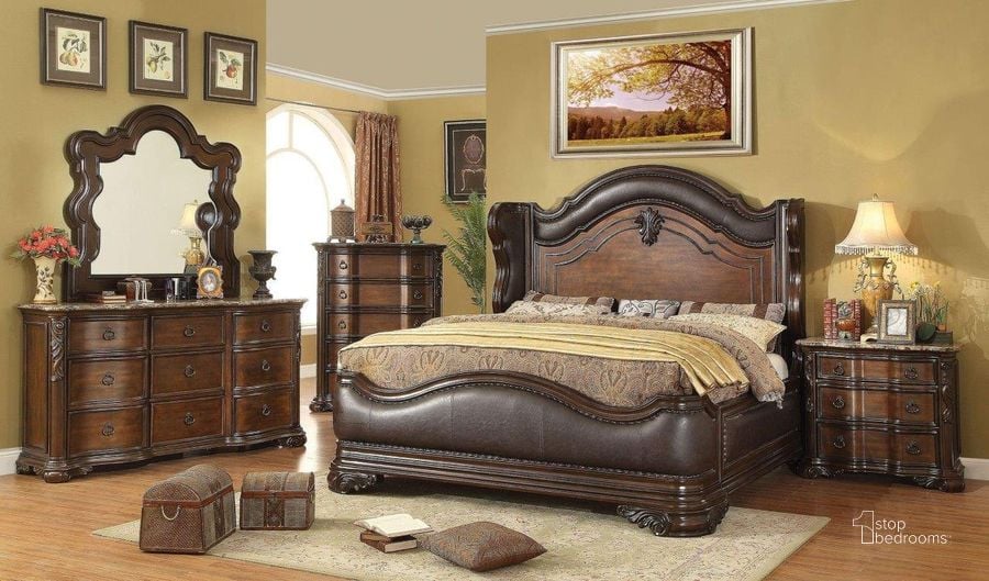 The appearance of Arcturus Brown Cherry Upholstered Panel Bedroom Set designed by Furniture of America in the transitional interior design. This brown piece of furniture  was selected by 1StopBedrooms from Arcturus Collection to add a touch of cosiness and style into your home. Sku: CM7859Q-1;CM7859Q-2;CM7859Q-3;CM7859N. Bed Type: Panel Bed. Material: Wood. Product Type: Panel Bed. Bed Size: Queen. Image1