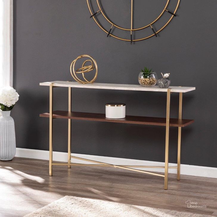 The appearance of Ardmillan Faux Marble Console Table With Storage designed by SEI Furniture in the transitional interior design. This brass piece of furniture  was selected by 1StopBedrooms from Ardmillan Collection to add a touch of cosiness and style into your home. Sku: CK1004903. Material: Wood. Product Type: Console Table. Image1