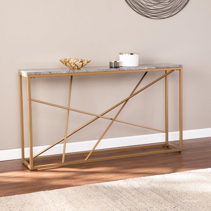 The appearance of Arendal Faux Marble Skinny Console Table designed by SEI Furniture in the modern / contemporary interior design. This gold piece of furniture  was selected by 1StopBedrooms from Arendal Collection to add a touch of cosiness and style into your home. Sku: CM1653. Material: Wood. Product Type: Console Table. Image1