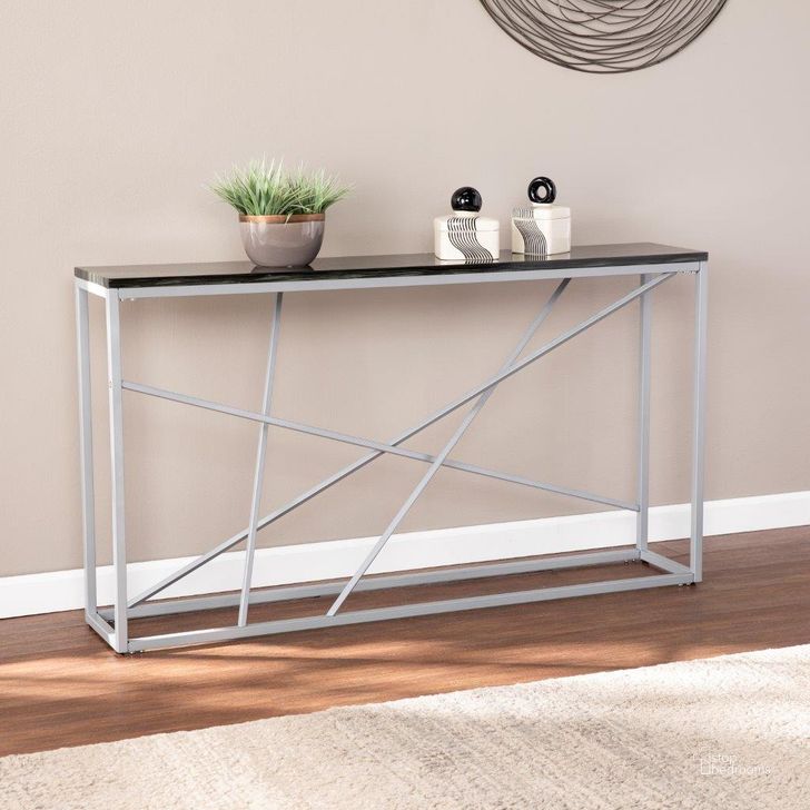 The appearance of Arendal Faux Stone Skinny Console Table In Silver designed by SEI Furniture in the modern / contemporary interior design. This silver piece of furniture  was selected by 1StopBedrooms from Arendal Collection to add a touch of cosiness and style into your home. Sku: CM1652. Material: Wood. Product Type: Console Table. Image1