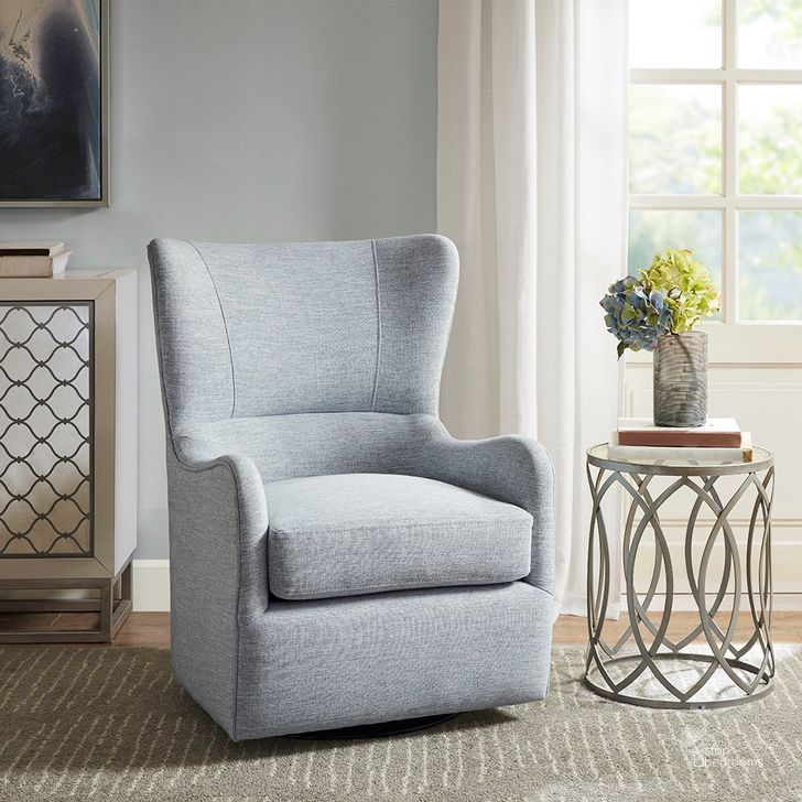 The appearance of Arianna Swivel Glider Chair In Light Blue designed by Olliix in the transitional interior design. This light blue piece of furniture  was selected by 1StopBedrooms from Arianna Collection to add a touch of cosiness and style into your home. Sku: MP103-0801. Material: Wood. Product Type: Living Room Chair. Image1