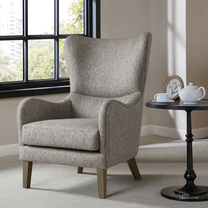 The appearance of Arianna Swoop Wing Chair In Grey designed by Olliix in the transitional interior design. This grey piece of furniture  was selected by 1StopBedrooms from Arianna Collection to add a touch of cosiness and style into your home. Sku: FPF18-0429. Material: Wood. Product Type: Accent Chair. Image1
