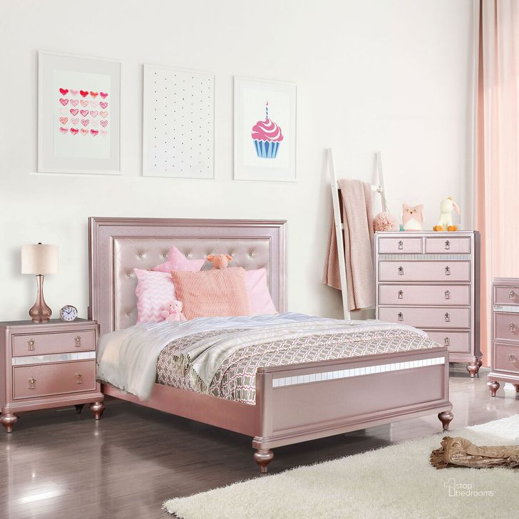 The appearance of Ariston Full Bed In Rose Gold designed by Furniture of America in the modern / contemporary interior design. This rose gold piece of furniture  was selected by 1StopBedrooms from Ariston Collection to add a touch of cosiness and style into your home. Sku: CM7170RG-F-HB;CM7170RG-F-FB;CM7170RG-F-R. Bed Type: Panel Bed. Material: Wood. Product Type: Panel Bed. Bed Size: Full. Image1
