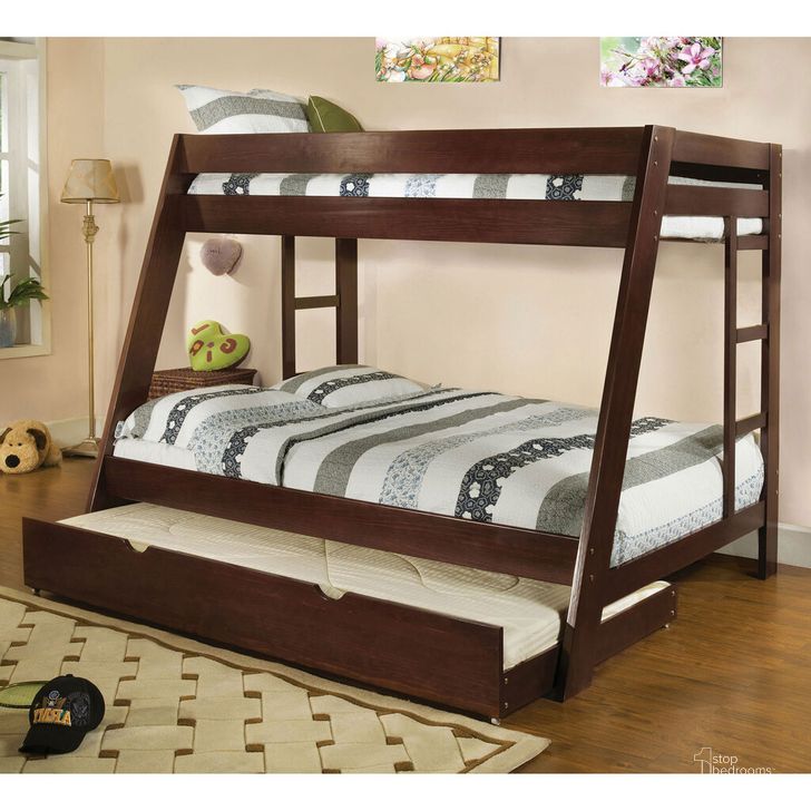 The appearance of Arizona Twin Over Full Bunk Bed In Dark Walnut designed by Furniture of America in the transitional interior design. This dark walnut piece of furniture  was selected by 1StopBedrooms from Arizona Collection to add a touch of cosiness and style into your home. Sku: CM-BK358EXP-1;CM-BK358EXP-2. Bed Type: Bunk Bed. Material: Wood. Product Type: Bunk Bed. Bed Size: Twin Over Full.
