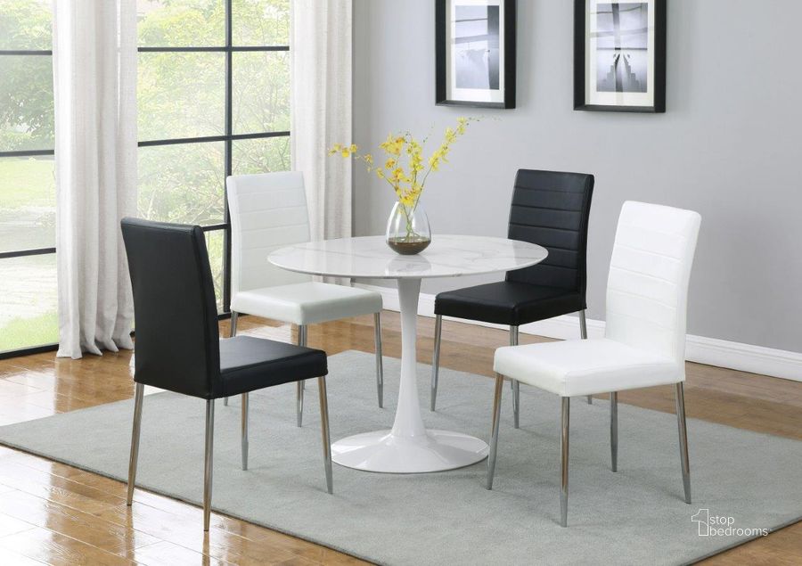 The appearance of Arkell White 40" Round Dining Room Set designed by Coaster in the modern / contemporary interior design. This white piece of furniture  was selected by 1StopBedrooms from Arkell Collection to add a touch of cosiness and style into your home. Sku: 193051;120767WHT. Table Base Style: Pedestal. Table Top Shape: Round. Product Type: Dining Room Set. Material: MDF. Size: 40". Image1