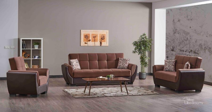 The appearance of Armada Air Upholstered Convertible Armchair with Storage In Brown AIR-AC-107 designed by Casamode in the modern / contemporary interior design. This brown piece of furniture  was selected by 1StopBedrooms from Armada Air Collection to add a touch of cosiness and style into your home. Sku: AIR-AC-107. Material: Microfiber. Product Type: Arm Chair. Image1