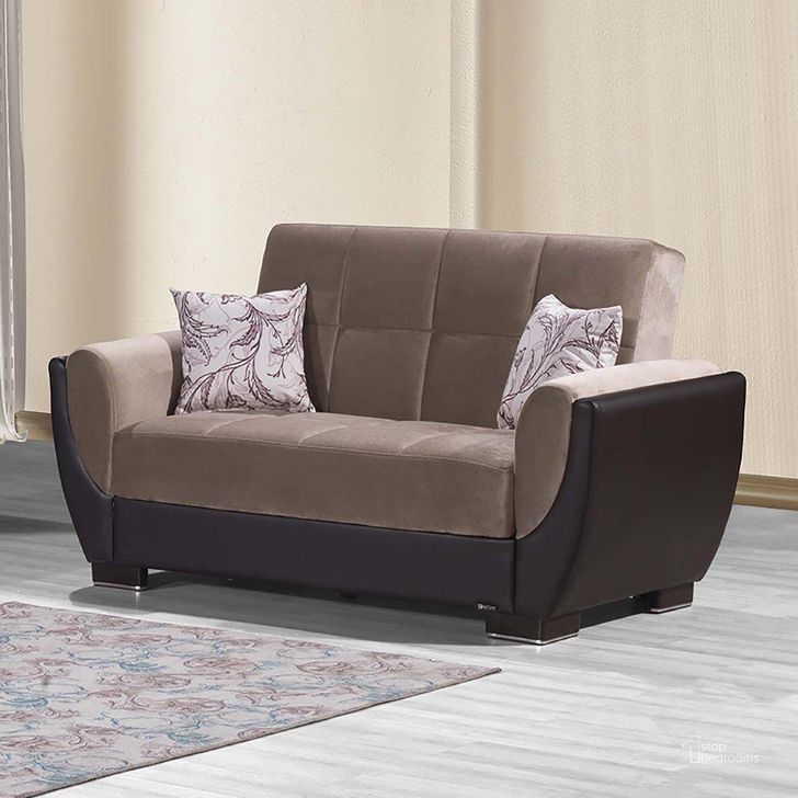 The appearance of Armada Air Upholstered Convertible Loveseat with Storage In Brown AIR-LS-109 designed by Casamode in the modern / contemporary interior design. This brown/sand piece of furniture  was selected by 1StopBedrooms from Armada Air Collection to add a touch of cosiness and style into your home. Sku: AIR-LS-109. Product Type: Loveseat. Material: Chenille. Image1
