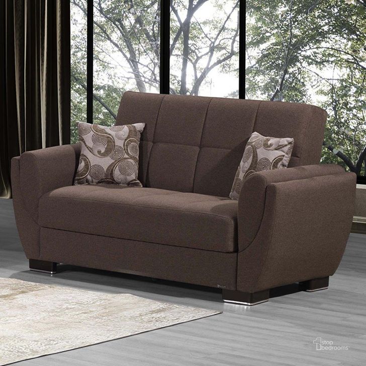 The appearance of Armada Air Upholstered Convertible Loveseat with Storage In Brown AIR-LS-112 designed by Casamode in the modern / contemporary interior design. This brown piece of furniture  was selected by 1StopBedrooms from Armada Air Collection to add a touch of cosiness and style into your home. Sku: AIR-LS-112. Product Type: Loveseat. Material: Chenille. Image1