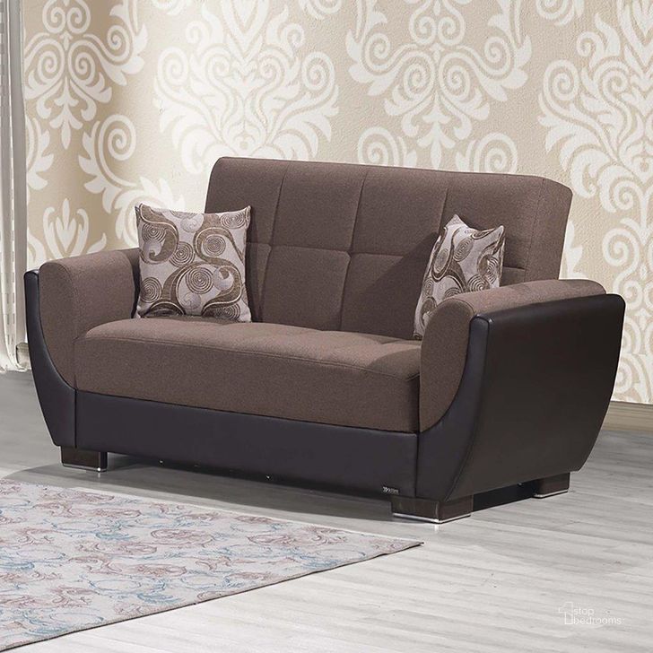 The appearance of Armada Air Upholstered Convertible Loveseat with Storage In Brown AIR-LS-114 designed by Casamode in the modern / contemporary interior design. This brown piece of furniture  was selected by 1StopBedrooms from Armada Air Collection to add a touch of cosiness and style into your home. Sku: AIR-LS-114. Product Type: Loveseat. Material: Chenille. Image1
