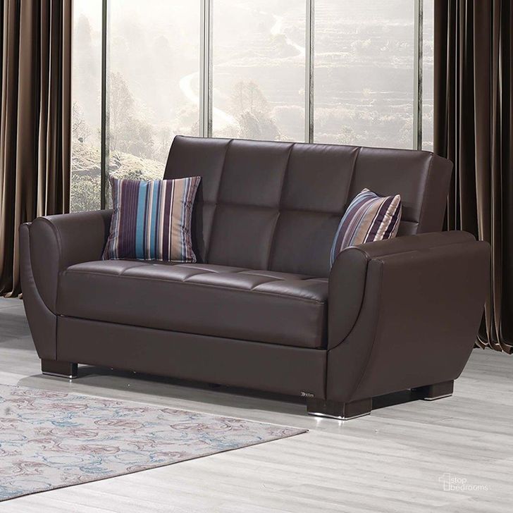 The appearance of Armada Air Upholstered Convertible Loveseat with Storage In Brown AIR-LS-116-PU designed by Casamode in the modern / contemporary interior design. This brown piece of furniture  was selected by 1StopBedrooms from Armada Air Collection to add a touch of cosiness and style into your home. Sku: AIR-LS-116-PU. Material: Leather. Product Type: Loveseat. Image1