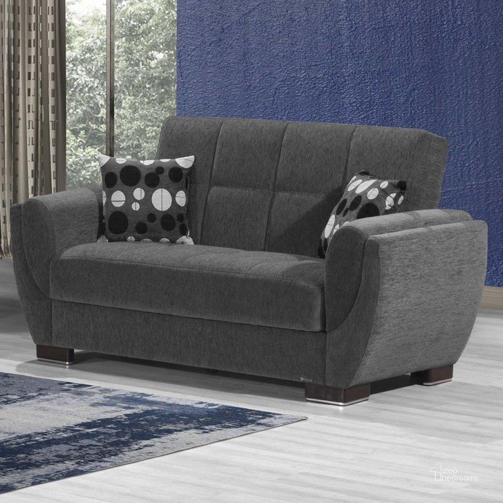 The appearance of Armada Air Upholstered Convertible Loveseat with Storage In Dark Gray designed by Casamode in the modern / contemporary interior design. This dark gray piece of furniture  was selected by 1StopBedrooms from Armada Air Collection to add a touch of cosiness and style into your home. Sku: AIR-LS-119. Product Type: Loveseat. Material: Chenille. Image1