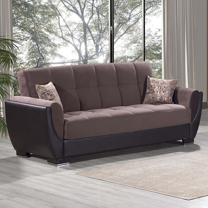 The appearance of Armada Air Upholstered Convertible Sofabed with Storage In Brown AIR-SB-107 designed by Casamode in the modern / contemporary interior design. This brown piece of furniture  was selected by 1StopBedrooms from Armada Air Collection to add a touch of cosiness and style into your home. Sku: AIR-SB-107. Material: Microfiber. Product Type: Sofa Bed. Image1