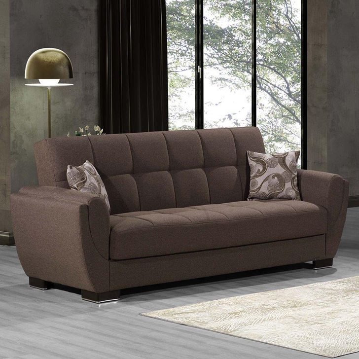 The appearance of Armada Air Upholstered Convertible Sofabed with Storage In Brown AIR-SB-112 designed by Casamode in the modern / contemporary interior design. This brown piece of furniture  was selected by 1StopBedrooms from Armada Air Collection to add a touch of cosiness and style into your home. Sku: AIR-SB-112. Product Type: Sofa Bed. Material: Chenille. Image1