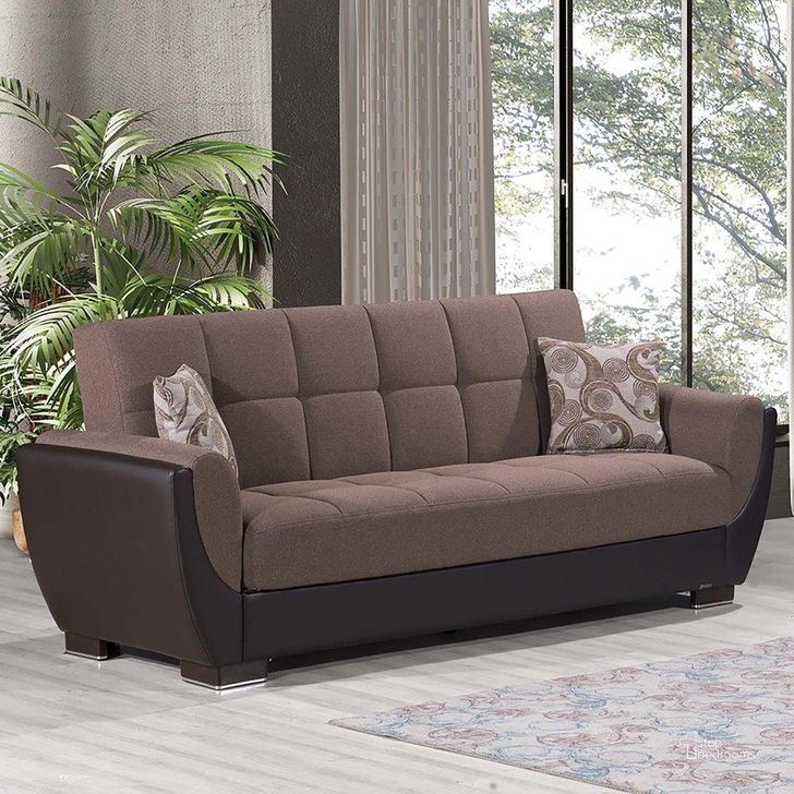 The appearance of Armada Air Upholstered Convertible Sofabed with Storage In Brown AIR-SB-114 designed by Casamode in the modern / contemporary interior design. This brown piece of furniture  was selected by 1StopBedrooms from Armada Air Collection to add a touch of cosiness and style into your home. Sku: AIR-SB-114. Product Type: Sofa Bed. Material: Chenille. Image1