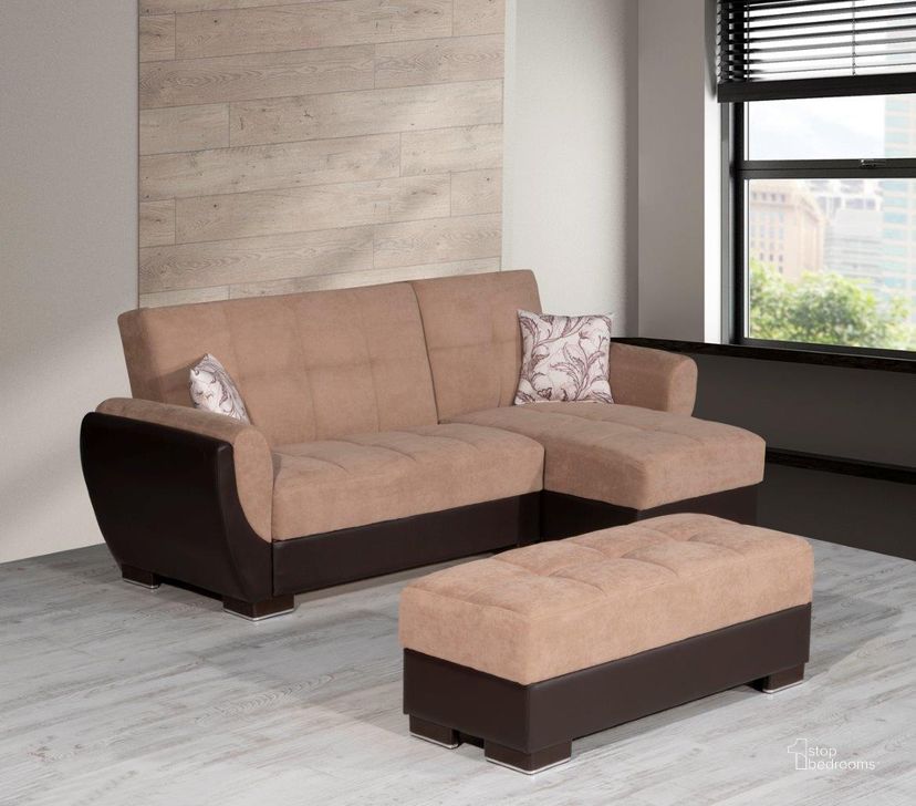 The appearance of Armada Air Upholstered Ottoman with Storage In Tan And Brown designed by Casamode in the modern / contemporary interior design. This tan/brown piece of furniture  was selected by 1StopBedrooms from Armada Air Collection to add a touch of cosiness and style into your home. Sku: AIR-O-109. Product Type: Ottoman. Material: Chenille.