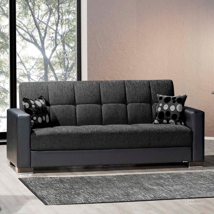 The appearance of Armada Upholstered Convertible Sofabed with Storage In Black and Dark Gray designed by Casamode in the modern / contemporary interior design. This black and dark gray piece of furniture  was selected by 1StopBedrooms from Armada Collection to add a touch of cosiness and style into your home. Sku: ARM-SB-18. Product Type: Sofa Bed. Material: Chenille. Image1