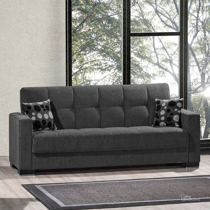The appearance of Armada Upholstered Convertible Sofabed with Storage In Dark Gray designed by Casamode in the modern / contemporary interior design. This dark gray piece of furniture  was selected by 1StopBedrooms from Armada Collection to add a touch of cosiness and style into your home. Sku: ARM-SB-19. Product Type: Sofa Bed. Material: Chenille. Image1