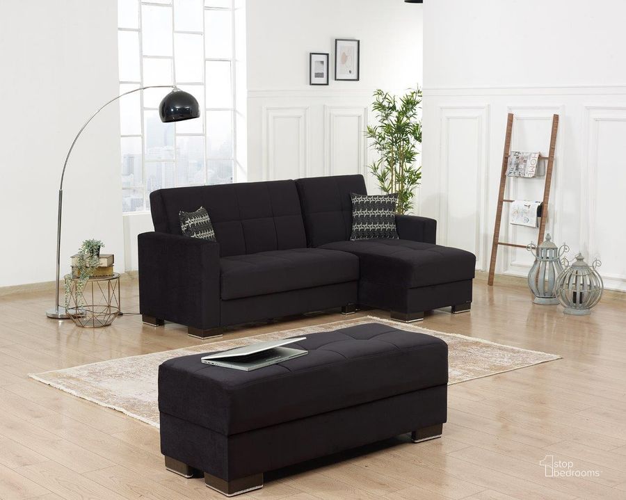 The appearance of Armada Upholstered Ottoman with Storage In Black designed by Casamode in the modern / contemporary interior design. This black piece of furniture  was selected by 1StopBedrooms from Armada Collection to add a touch of cosiness and style into your home. Sku: ARM-O-3. Material: Microfiber. Product Type: Ottoman. Image1