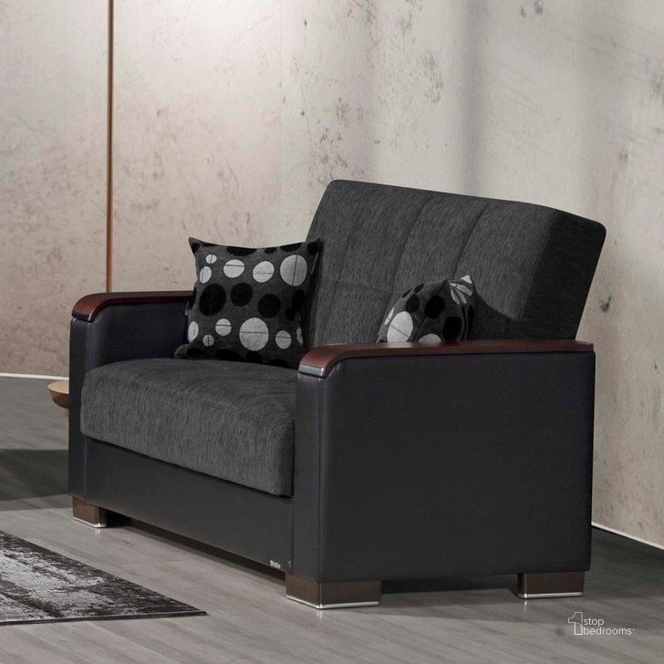 The appearance of Armada X Upholstered Convertible Wood Trimmed Loveseat with Storage In Black and Dark Gray designed by Casamode in the modern / contemporary interior design. This black and dark gray piece of furniture  was selected by 1StopBedrooms from Armada X Collection to add a touch of cosiness and style into your home. Sku: ARM-W-LS-318. Product Type: Loveseat. Material: Chenille. Image1