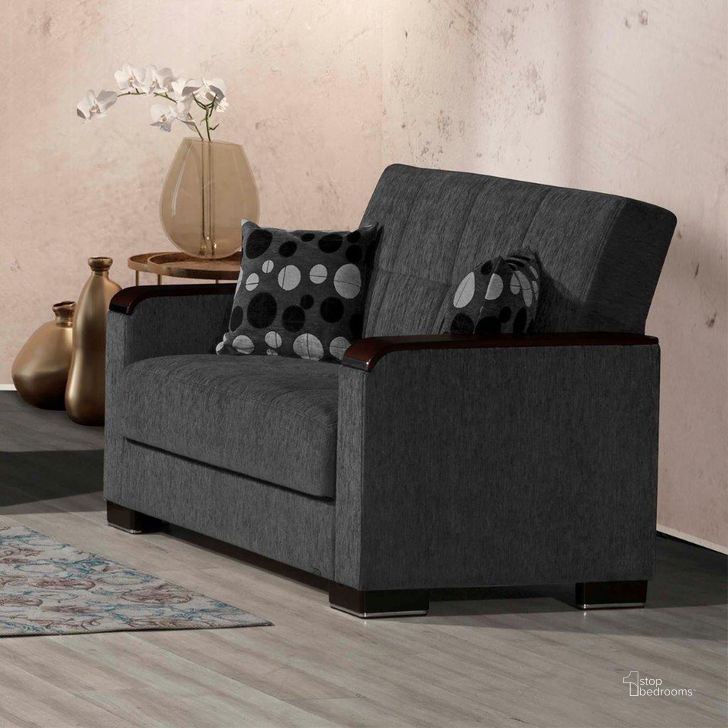 The appearance of Armada X Upholstered Convertible Wood Trimmed Loveseat with Storage In Dark Gray designed by Casamode in the modern / contemporary interior design. This dark gray piece of furniture  was selected by 1StopBedrooms from Armada X Collection to add a touch of cosiness and style into your home. Sku: ARM-W-LS-319. Product Type: Loveseat. Material: Chenille. Image1