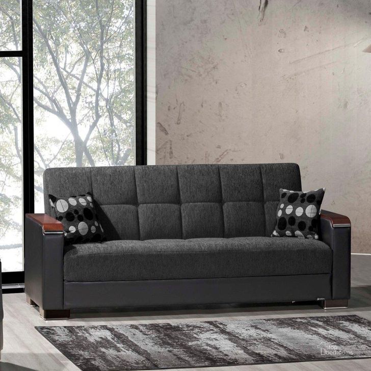 The appearance of Armada X Upholstered Convertible Wood Trimmed Sofabed with Storage In Black and Dark Gray designed by Casamode in the modern / contemporary interior design. This black and dark gray piece of furniture  was selected by 1StopBedrooms from Armada X Collection to add a touch of cosiness and style into your home. Sku: ARM-W-SB-318. Product Type: Sofa Bed. Material: Chenille. Image1
