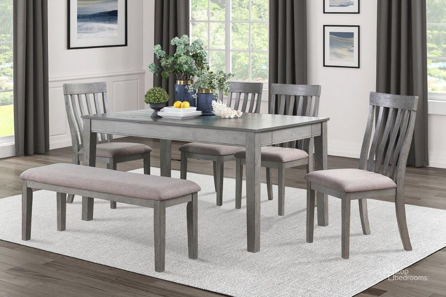 The appearance of Armhurst Wire Brushed Dark And Light Gray Dining Room Set designed by Homelegance in the transitional interior design. This gray piece of furniture  was selected by 1StopBedrooms from Armhurst Collection to add a touch of cosiness and style into your home. Sku: 5706GY-60;5706GYS. Table Base Style: Legs. Material: Wood. Product Type: Dining Room Set. Table Top Shape: Rectangular. Image1