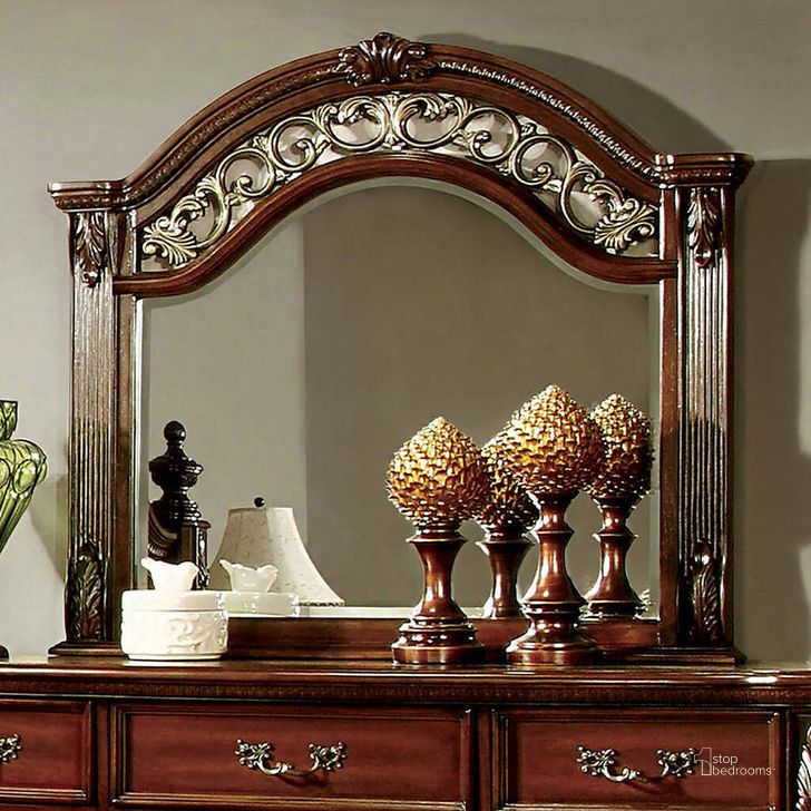 The appearance of Arthur Brown Cherry Mirror designed by Furniture of America in the traditional interior design. This brown piece of furniture  was selected by 1StopBedrooms from Arthur Collection to add a touch of cosiness and style into your home. Sku: CM7587M. Material: Wood. Product Type: Dresser Mirror. Image1