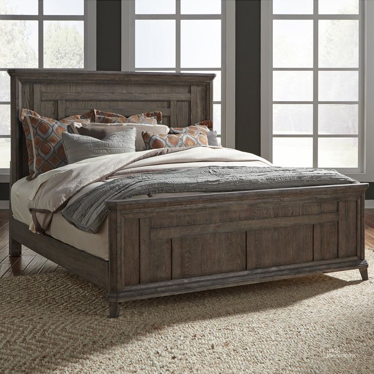 The appearance of Artisan Prairie Wire Brushed Aged Oak Queen Panel Bed designed by Liberty in the traditional interior design. This brown piece of furniture  was selected by 1StopBedrooms from Artisan Prairie Collection to add a touch of cosiness and style into your home. Sku: 823-BR13;823-BR14;823-BR90. Bed Type: Panel Bed. Product Type: Panel Bed. Bed Size: Queen. Material: Rubberwood. Image1