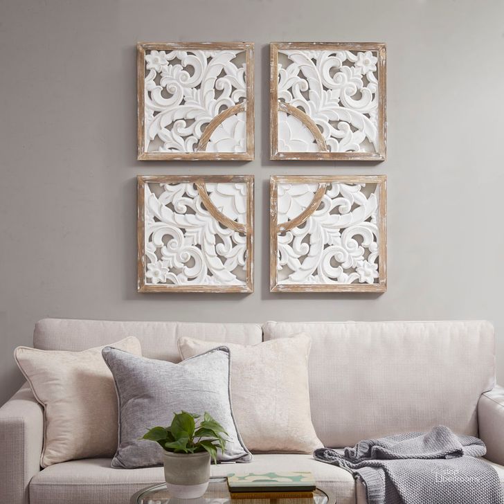 The appearance of Arwen Medallion Wood Wall Decor 4Pc Set In Natural/White designed by Olliix in the modern / contemporary interior design. This natural/white piece of furniture  was selected by 1StopBedrooms from Arwen Collection to add a touch of cosiness and style into your home. Sku: MP95B-0259. Material: Wood. Product Type: Wall Decor. Image1