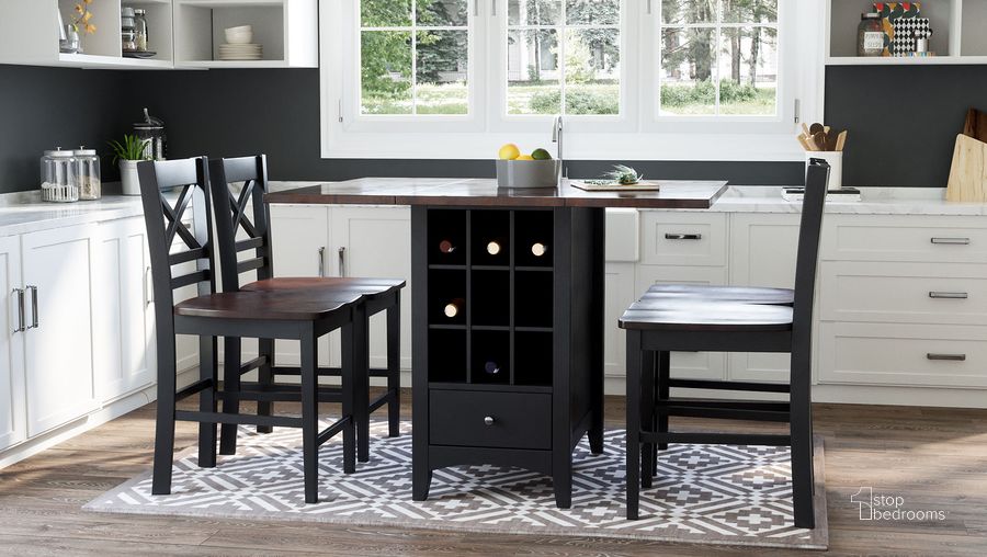 The appearance of Asbury Park Counter Height Drop Leaf Dining Room Set (Black) designed by Jofran in the transitional interior design. This black piece of furniture  was selected by 1StopBedrooms from Asbury Park Collection to add a touch of cosiness and style into your home. Sku: 1846-48;1846-BS395KD. Material: Wood. Product Type: Dining Room Set. Table Top Shape: Rectangular. Image1