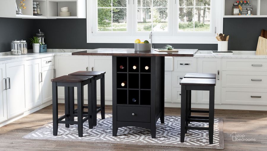 The appearance of Asbury Park Counter Height Drop Leaf Dining Set w/ Backless Stools (Black) designed by Jofran in the transitional interior design. This black piece of furniture  was selected by 1StopBedrooms from Asbury Park Collection to add a touch of cosiness and style into your home. Sku: 1846-48;1846-BS175KD. Material: Wood. Product Type: Dining Room Set. Table Top Shape: Rectangular. Image1