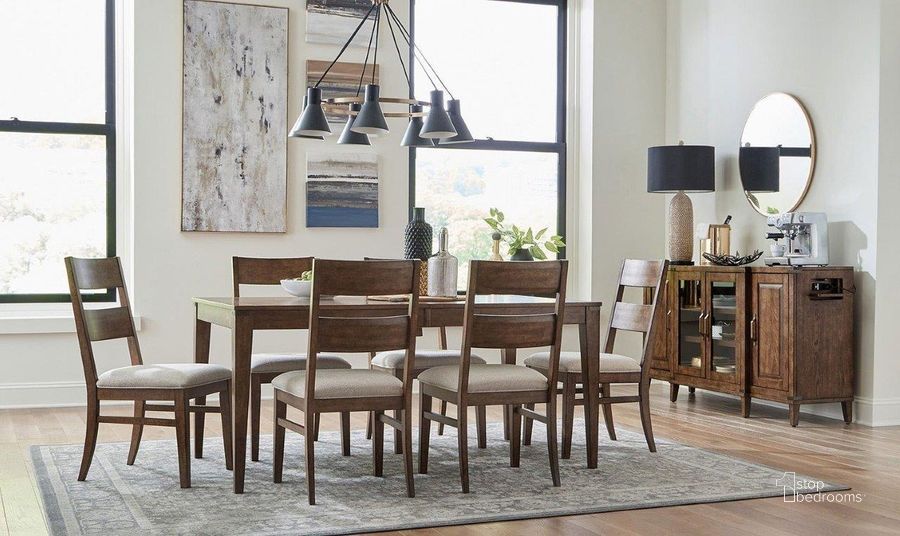 The appearance of Asher Extendable Dining Room Set designed by Aspenhome in the transitional interior design. This brown piece of furniture  was selected by 1StopBedrooms from Asher Collection to add a touch of cosiness and style into your home. Sku: I356-6050-BRB;I356-6640S-BRB. Table Base Style: Legs. Material: Wood. Product Type: Dining Room Set. Table Top Shape: Rectangular. Size: 84". Image1