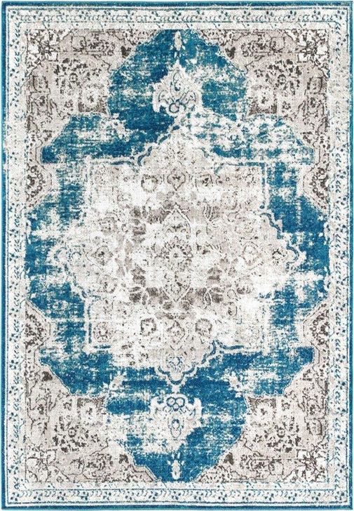 The appearance of Assent HW20A Avalon Teal Transitional Vintage Blue 2' x 4' Area Rug designed by Rugs America in the transitional interior design. This blue piece of furniture  was selected by 1StopBedrooms from Assent Collection to add a touch of cosiness and style into your home. Sku: RA30607. Material: Polypropylene. Product Type: Area Rugs. Image1
