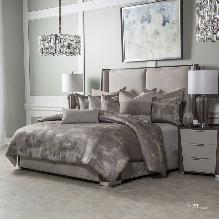 The appearance of Aubrey 9 Piece Queen Comforter Set In Patina designed by AICO in the modern / contemporary interior design. This patina piece of furniture  was selected by 1StopBedrooms from Aubrey Collection to add a touch of cosiness and style into your home. Sku: BCS-QS09-AUBRY-PNA. Material: Polyester. Product Type: Comforter Set.