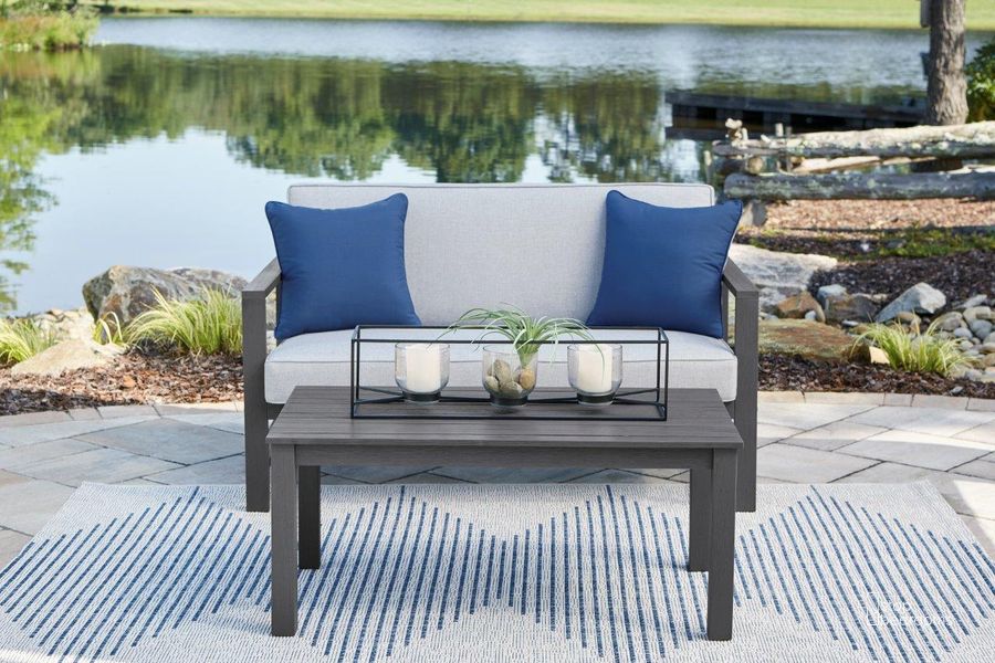 The appearance of Aubusson Gray Outdoor Conversation Set designed by Isaac Tahari in the transitional interior design. This gray piece of furniture  was selected by 1StopBedrooms from Aubusson Collection to add a touch of cosiness and style into your home. Sku: P349-034. Product Type: Outdoor Loveseat. Image1