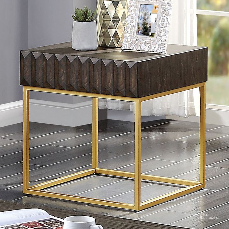 The appearance of Augsburg End Table In Walnut and Gold designed by Furniture of America in the modern / contemporary interior design. This walnut and gold piece of furniture  was selected by 1StopBedrooms from Augsburg Collection to add a touch of cosiness and style into your home. Sku: CM4545WN-E. Material: Wood. Product Type: End Table. Image1