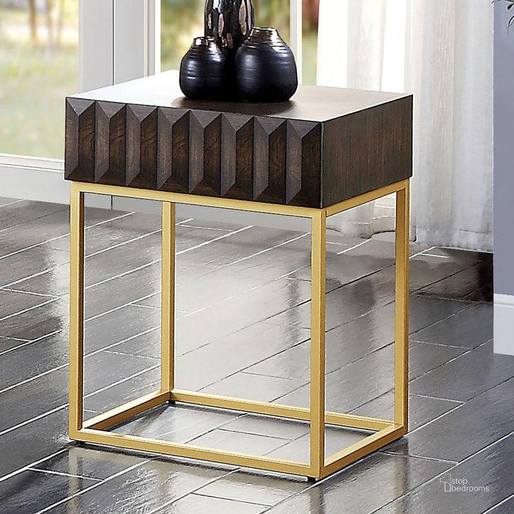 The appearance of Augsburg Side Table In Walnut and Gold designed by Furniture of America in the modern / contemporary interior design. This walnut and gold piece of furniture  was selected by 1StopBedrooms from Augsburg Collection to add a touch of cosiness and style into your home. Sku: CM4545WN-ST. Material: Wood. Product Type: Side Table. Image1