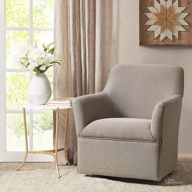 The appearance of Augustine Swivel Glider Chair In Grey/Taupe designed by Olliix in the transitional interior design. This grey/taupe piece of furniture  was selected by 1StopBedrooms from Augustine Collection to add a touch of cosiness and style into your home. Sku: MP103-0825. Material: Wood. Product Type: Living Room Chair. Image1