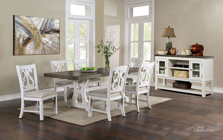 The appearance of Auletta Dining Table In Gray designed by Furniture of America in the rustic / southwestern interior design. This gray piece of furniture  was selected by 1StopBedrooms from Auletta Collection to add a touch of cosiness and style into your home. Sku: CM3417GY-T-1;CM3417GY-T-2. Table Base Style: Legs. Material: Wood. Product Type: Dining Table. Table Top Shape: Rectangular. Image1