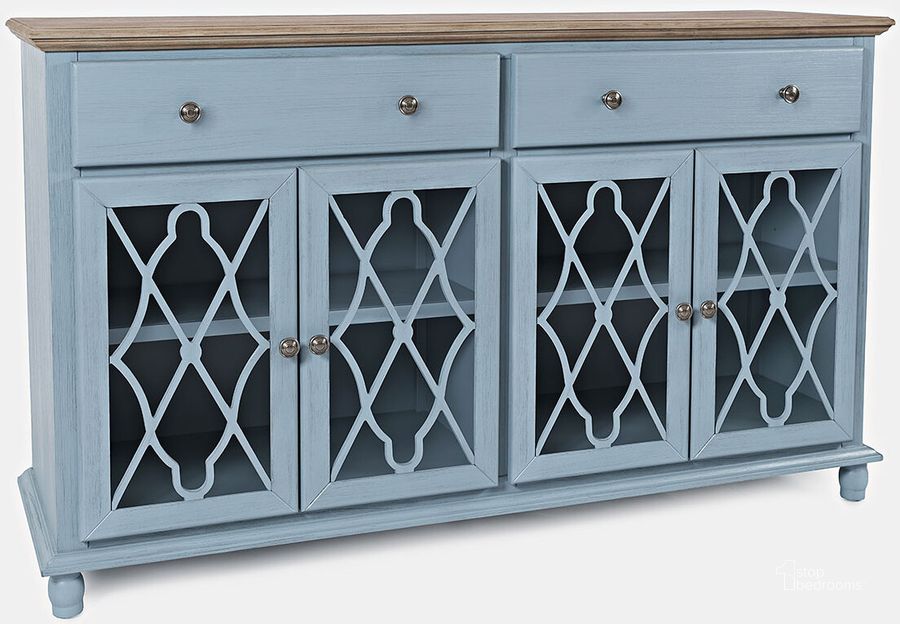 The appearance of Aurora Hills Country Wire-Brushed 4 Door Accent Chest In Blue designed by Jofran in the country / farmhouse interior design. This blue piece of furniture  was selected by 1StopBedrooms from Aurora Hills Collection to add a touch of cosiness and style into your home. Sku: 1997-58. Material: Wood. Product Type: Accent Chest. Image1
