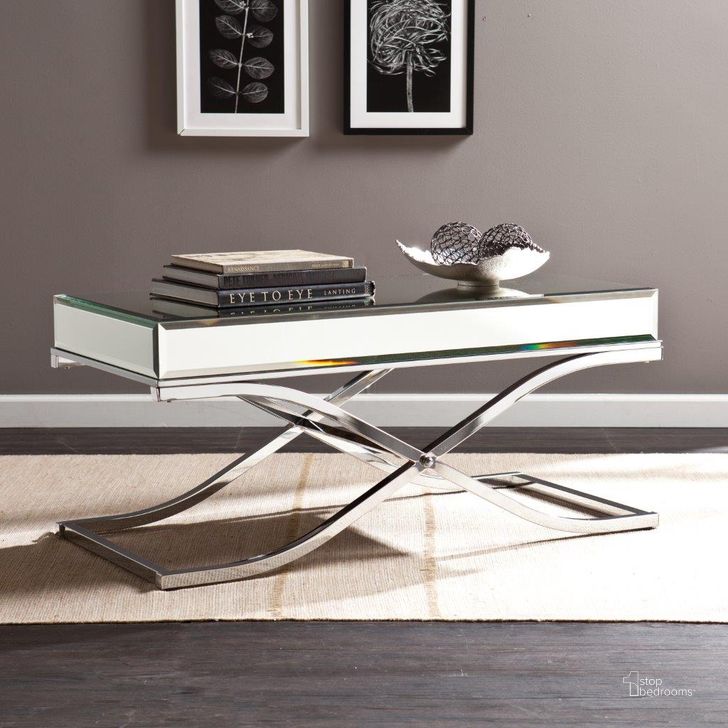 The appearance of Ava Mirrored Cocktail Table In Chrome designed by SEI Furniture in the modern / contemporary interior design. This chrome piece of furniture  was selected by 1StopBedrooms from Ava Collection to add a touch of cosiness and style into your home. Sku: CK4370. Material: Metal. Product Type: Cocktail Table. Image1
