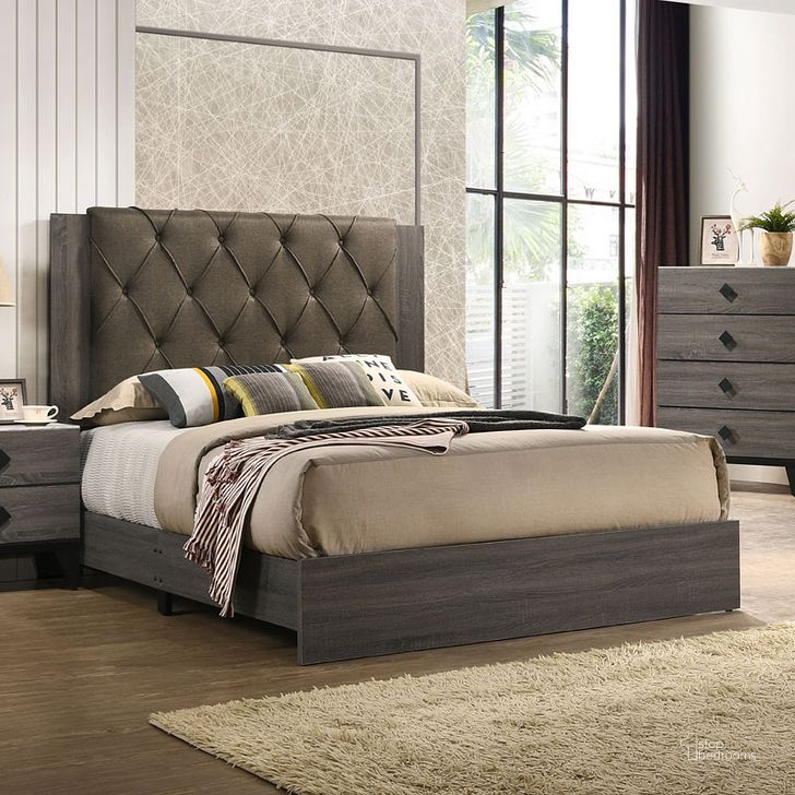 The appearance of Avantika Panel Bed (King) designed by ACME in the transitional interior design. This rustic oak piece of furniture  was selected by 1StopBedrooms from Avantika Collection to add a touch of cosiness and style into your home. Sku: 27677EK. Bed Type: Panel Bed. Material: Wood. Product Type: Panel Bed. Bed Size: King. Image1