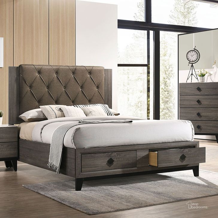 The appearance of Avantika Storage Bed (King) designed by ACME in the transitional interior design. This rustic oak piece of furniture  was selected by 1StopBedrooms from Avantika Collection to add a touch of cosiness and style into your home. Sku: 27667EK-HF;27668EK-R;27669EK-DRW. Bed Type: Storage Bed. Material: Wood. Product Type: Storage Bed. Bed Size: King. Image1