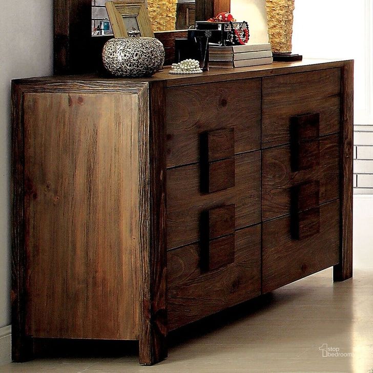 The appearance of Aveiro Rustic Natural Dresser designed by Furniture of America in the modern / contemporary interior design. This brown piece of furniture  was selected by 1StopBedrooms from Aveiro Collection to add a touch of cosiness and style into your home. Sku: CM7628D. Material: Wood. Product Type: Dresser. Image1