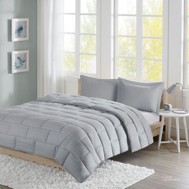 The appearance of Avery Solid Crinkled Microfiber Seersucker Queen Comforter Mini Set In Grey designed by Olliix in the transitional interior design. This grey piece of furniture  was selected by 1StopBedrooms from Avery Collection to add a touch of cosiness and style into your home. Sku: ID10-869. Material: Microfiber. Bed Size: Queen. Product Type: Comforter Set. Image1