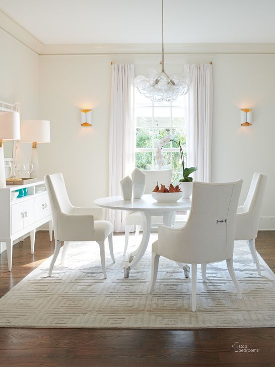 The appearance of Avondale White Bloomfield Round Dining Room Set designed by Lexington in the transitional interior design. This white piece of furniture  was selected by 1StopBedrooms from Avondale Collection to add a touch of cosiness and style into your home. Sku: 01-0415-870C;01-0415-882-01. Table Base Style: Pedestal. Table Top Shape: Round. Material: Wood. Product Type: Dining Room Set. Image1