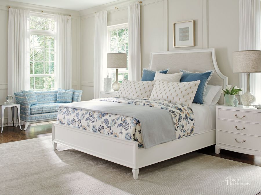 The appearance of Avondale White Inverness Upholstered Panel Bedroom Set designed by Lexington in the transitional interior design. This white piece of furniture  was selected by 1StopBedrooms from Avondale Collection to add a touch of cosiness and style into your home. Sku: 01-0415-133C;01-0415-622. Bed Type: Panel Bed. Material: Wood. Product Type: Panel Bed. Bed Size: Queen. Image1