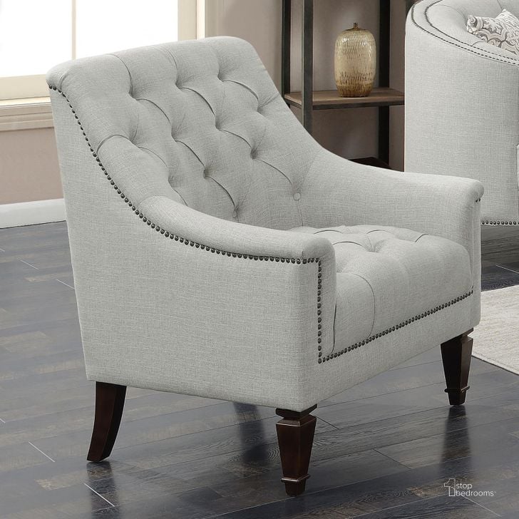 The appearance of Avonlea Stone Grey Chair designed by Coaster in the traditional interior design. This stone grey piece of furniture  was selected by 1StopBedrooms from Avonlea Collection to add a touch of cosiness and style into your home. Sku: 505643. Material: Fabric. Product Type: Living Room Chair. Key Features: Tufted. Image1